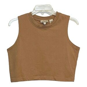 ANN TAYLOR CROPPED SLEEVELESS TOP TAN 100% COTTON LAYER PIECE SIZE MEDIUM